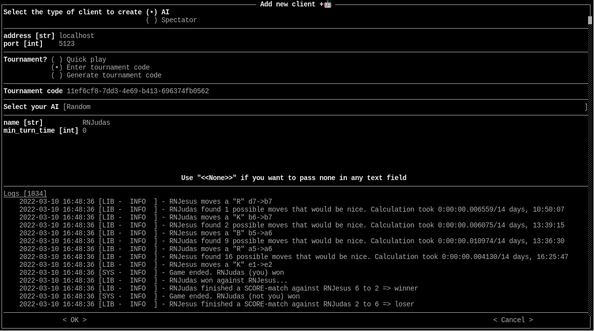Screenshot of menu to add a new AI